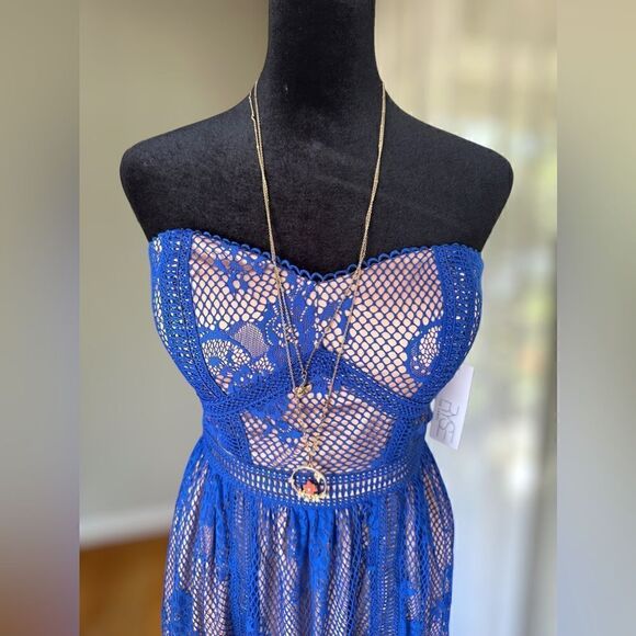 New Lulu’s Ryse Jade Lace Strapless Dress in Royal Blue Size S - Picture 9 of 12